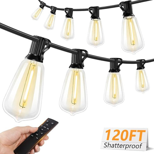 Brightever 120FT LED Outdoor String Lights with Remote, Patio Lights Outdoor Waterproof with 36+2 Shatterproof ST38 LED Bu...