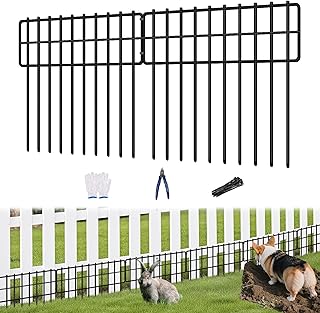 KYATE Garden Fence Animal Barrier, 14 Panels No Dig Fence 20ft(L) x13in(H), Rustproof Metal Defense Border, Dogs Rabbits B...