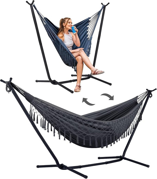 SUNCREAT 2-in-1 Hammocks Convertible Portable Double Hammock with Stand Included, Outdoor Hammock and Stand, Patented, Dar...