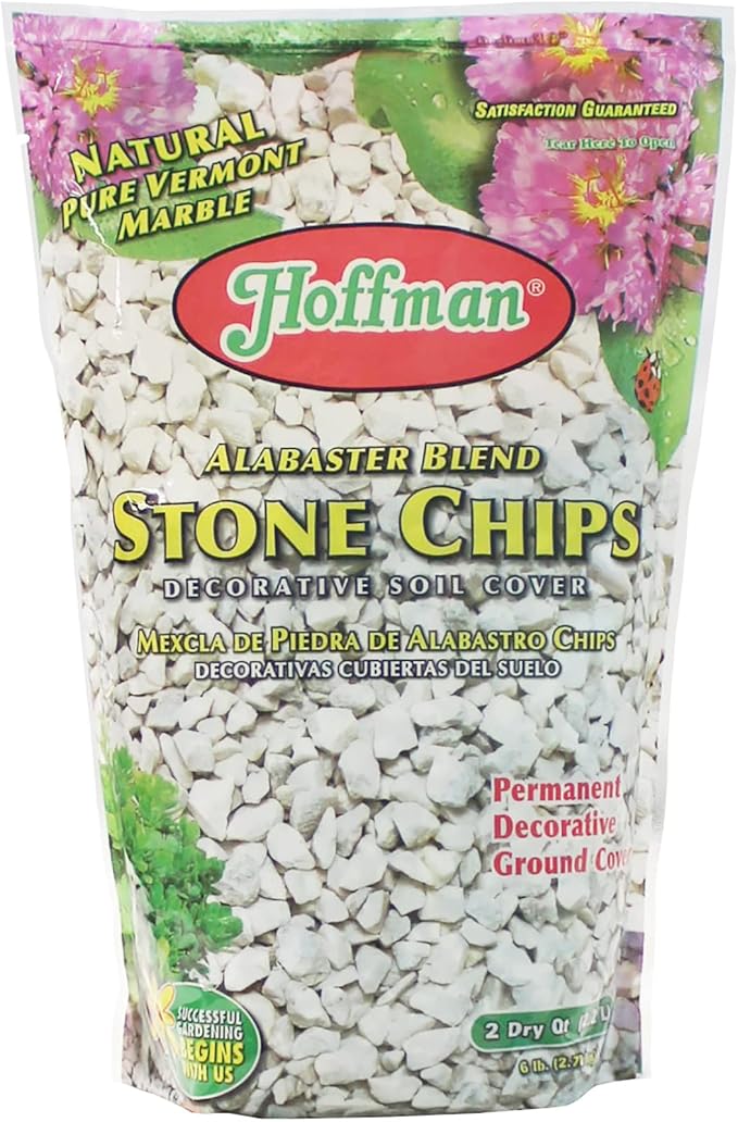 Hoffman 14102 Decorative Soil Covers Alabaster Blend Stone Chips, 2 Quarts