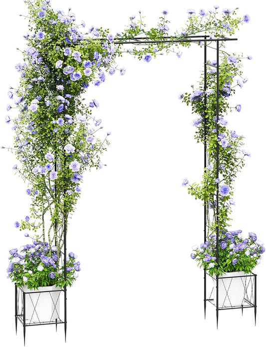 Garden Arch Trellis for Climbing Plants Outdoor 7.7 Ft Metal Garden Arbor with Planter Boxes Wedding Arches for Ceremony C...