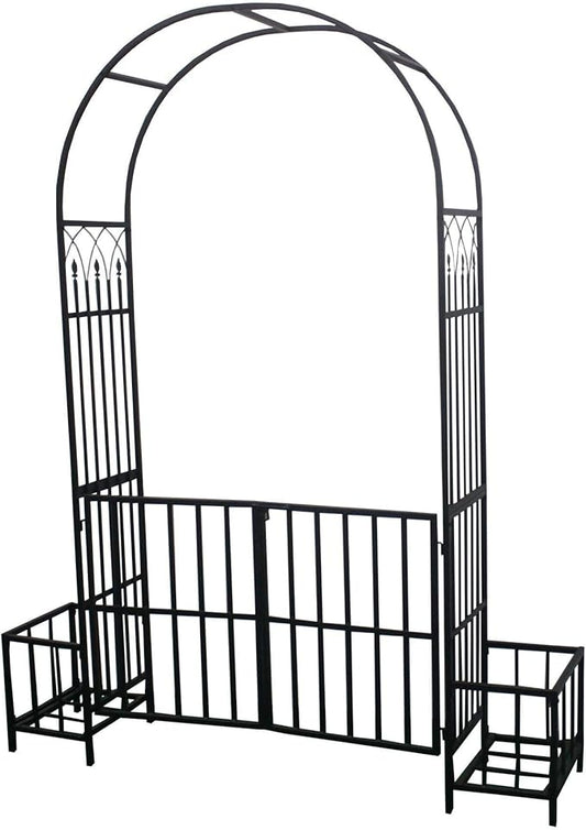 1. GO Steel Garden Arch with Door and Plant Basket, 6'9" High x 3'9" Wide, Garden Arbor for Various Climbing Plant, Outdoo...