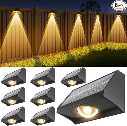 Solar Fence Lights Outdoor Waterproof High Brightness LED Spot Lens Deck Lights 7 Mode Warm & Cool White RGB Solar Powered...