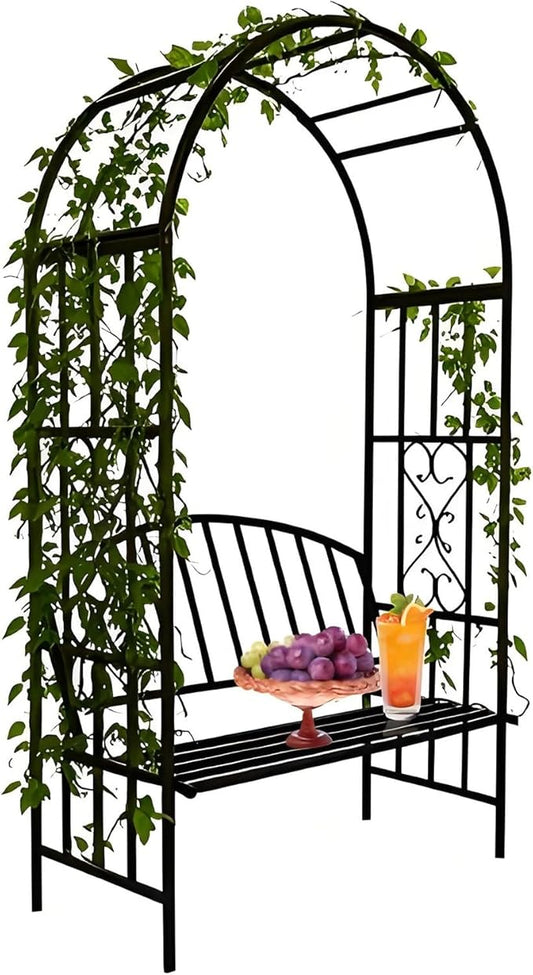 Arbor with Bench, Grape Trellis for Grape Vines Metal Outdoor Pergola Arches for Climbing Plants, Heavy Duty Garden Arch W...