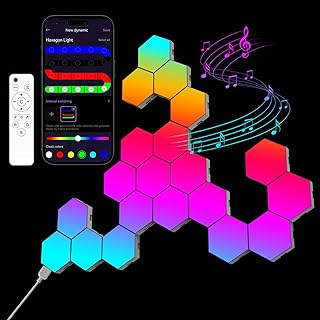OJQ 20 Pack Hexagon Lights Wall RGB Panel - Hexagonal Led Lights Room Decor Wall Lights Birthday Decorations Gaming Equipm...