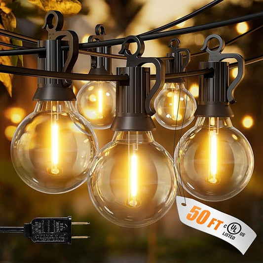 Brightown Outdoor String Lights, 50FT 25 G40 Bulbs Shatterproof Patio Lights, IP65 Waterproof Dimmable Hanging Connectable...