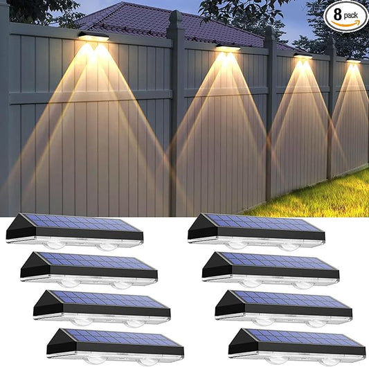 Solar Fence Lights Outdoor - 2700/4000/6000K 3 Mode, 8 Pack Solar Fence Lights Outdoor Waterproof LED, Fence Light Solar P...