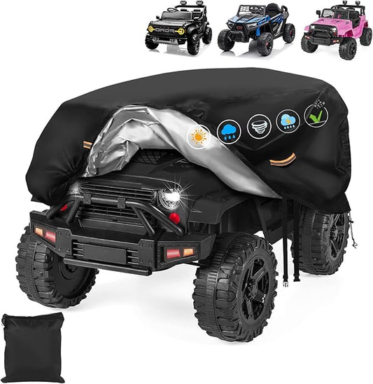 Large Kids Car Cover，Heavy Duty 900D Power Wheels Cover Waterproof All Weather，Kids Ride On Car Covers with Nano Coating,W...