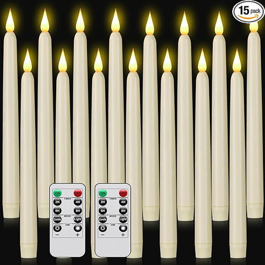 Hanzim Flameless Taper Candles with Remote Control,15pack Dripless Plastic LED Candles,Flickering Battery Operated,9.2'’Cl...