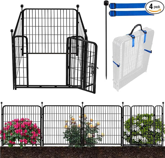 ADAVIN 48 in(H) Garden Fence, Low Threshold Door, Yard Fence for Dogs, 4 Panels Total 8.9 Ft(L) Garden Fencing Animal Barr...