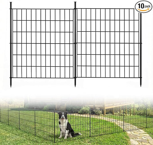 10 Panels No Dig Decorative Outdoor Garden Fence, 32in (H) x 23.6ft (L) Rustproof Metal Wire Rabbit Dog Garden Border Fenc...