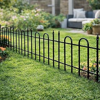 Decorative Metal Garden Fence Panels 19 in H x 22.6 in W, 8 Panels 14.4 ft L, Arched Top Garden Border Fence, No Dig Rustp...