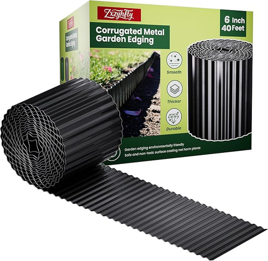 ZXZYHFTY Corrugated Metal Garden Edging, 6" x 40Ft Black Landscape Border for Lawn, Flower Beds, Paver Edging, Durable Gar...