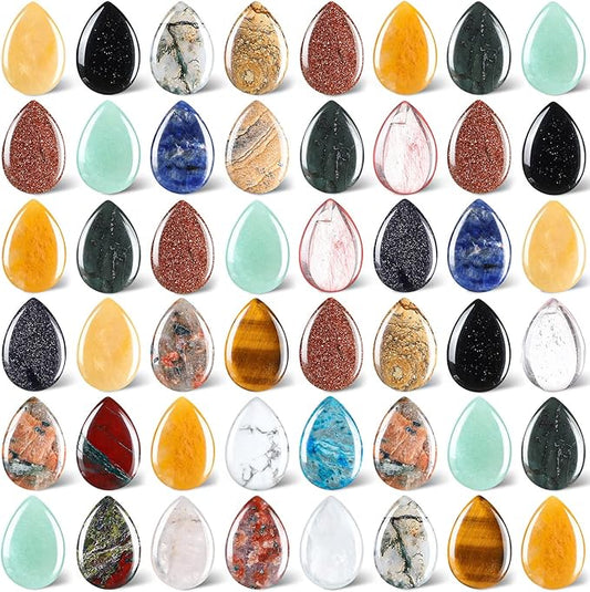 Nuenen 50 Pieces Worry Stones for Anxiety Teardrop Crystal Bulk 0.9 Inch Waterdrop Gemstone Thumb Healing Stress Pocket St...