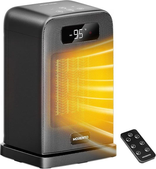 MORENTO Space Heater, 70° Oscillation, LED Display, 12H Timer, Thermostat, Overheat Protection, ECO, Small Space Heaters f...