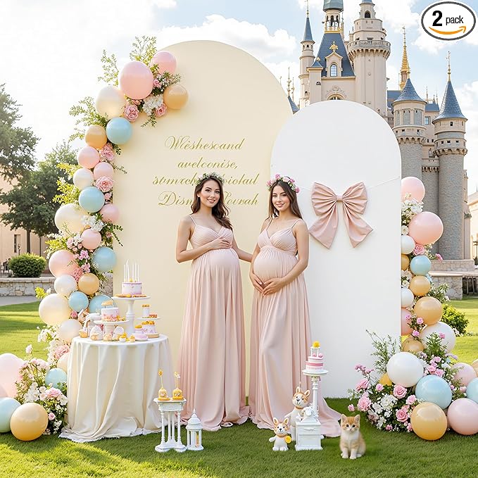 White and Beige Arch Backdrop Cover 7.2FT 6FT Wedding Arch Covers Set of 2 Arches Covers Stretchy Backdrop Spandex Fitted ...