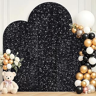 PATYDEST Black Arch Backdrop Cover Set of 3 (7.2FT, 6.6FT, 6FT) Glitter Sequin Arches Backdrop Stands Cover Wedding Arches...