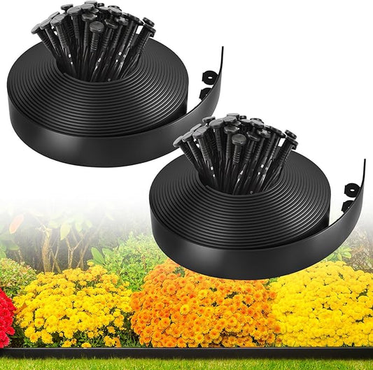 MIXC Garden Edging Border, 100FT 2 Inch Tall Plastic Landscape Edging with 150 Stakes, Flexible Tool-Free Lawn Border for ...