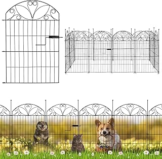 Decorative Metal Garden Fence with Gate, 32" H x 22" W, 12 Panels Black Iron Fencing for Yard, Flower Bed Border, Dog Barr...
