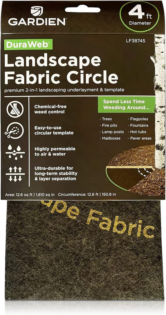 DuraWeb 4ft Landscape Fabric Circle, Weed Barrier Preventer for Tree, Ground Cover Ring, Landscaping Edging, Heavy-Duty, B...