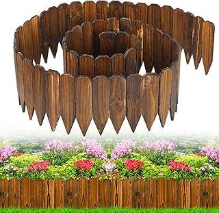 Rustic Pine Wood Garden Fence - 13.1ft L*12in H Easy to Install Sturdy Wooden Landscape Edging Border, No Fading Planter F...