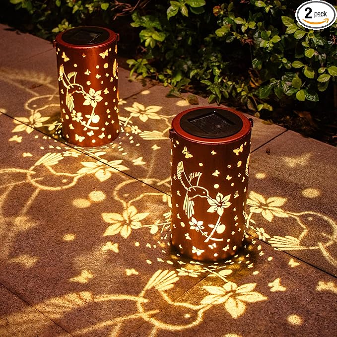 2 Pack Solar Lanterns Outdoor Waterproof Hummingbirds Birthday Gifts for Women Mom Grandma Garden Decor Hanging LED Decora...