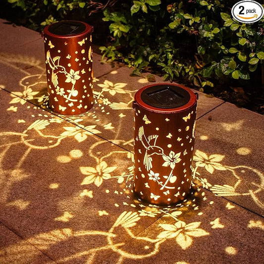 2 Pack Solar Lanterns Outdoor Waterproof Hummingbirds Birthday Gifts for Women Mom Grandma Garden Decor Hanging LED Decora...