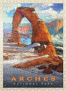 MyPuzzle Arches National Park: Snowy Delicate Arch, Vintage Poster - Premium 500 Piece Jigsaw Puzzle for Adults