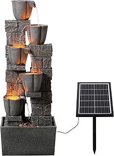 Warm Garden Solar Powered Water Fountain-36.2in.Tall Floor-Standing Outdoor Fountains with Tulip Design - Natural 4 Tiers ...