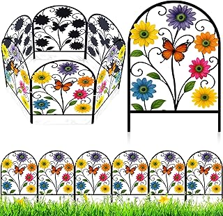 Yaocom Flower Decorative Garden Fence, 6 Pack 16.5''h x 11.8''w Metal Animal Barrier Border, Floral Butterfly Design Arche...