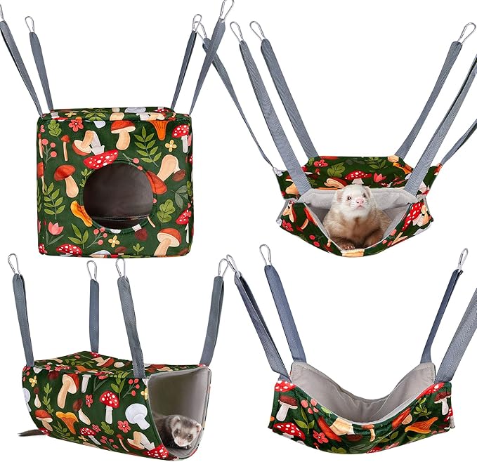 Glittme Ferret Hammock 4 Pack Ferrets Cage Accessories Washable Rat Hammock on Ferrets Cage Soft Guinea Pig hammocks for R...