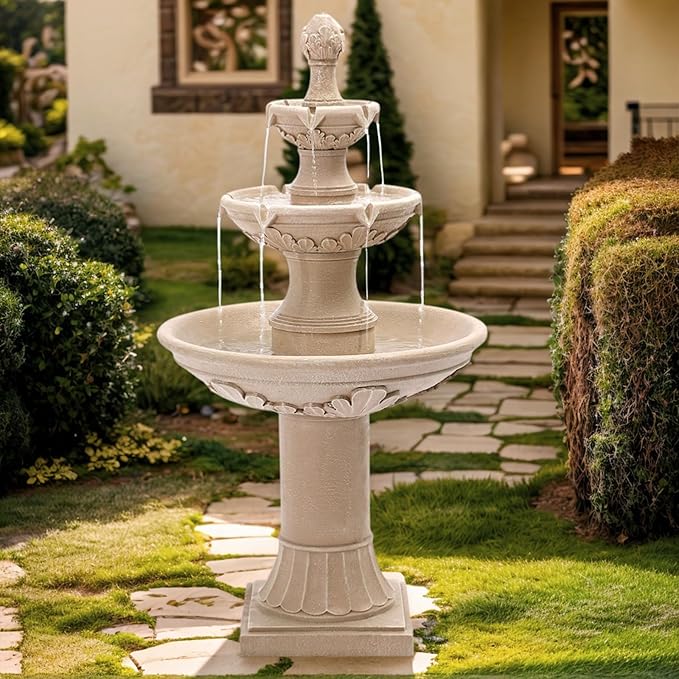 USSerenaY 3-Tiers Outdoor Water Fountains, 48.4" H Floor Backyard Garden Fountain, Water Feature Indoor with Pump, Outdoor...