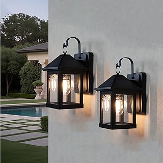 Inowel Solar Wall Lights Outdoor,2 Pack Solar Wall Lanterns Waterproof Dusk to Dawn Motion Sensor LED Sconce Lights E26 Bu...