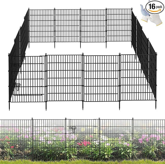 GDKASRNY 16 Panels Garden Fence,Rustproof Metal Fence Panels - 32in (H)×37.8ft (L) Garden Fencing Animal Barrier with Gat...