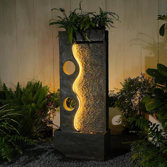 46.8" H Water Fountains Indoor Garden Waterfall Modern Fountain Outdoor with LED Lights Floor-Standing for Outside Garden,...