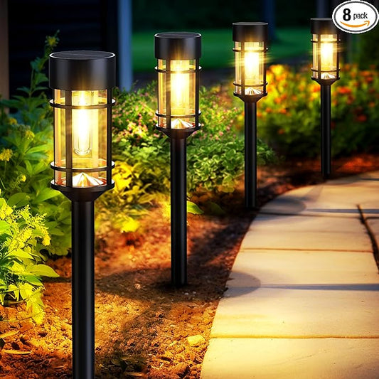 Mancra Solar Pathway Lights, 8 Pack LED Solar Lights Outdoor Waterproof, Glass Metal Garden Lighting for Yard Path Landsca...