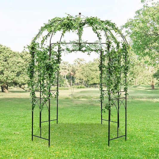 LDAILY Garden Arches Arbors Birdcage Shape, 8.4' H x 7' W Metal Pergola Pavilion with 16 Ground Stakes, French Arch Trelli...