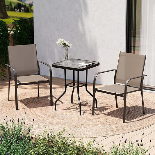 LAUSAINT HOME 3 Pieces Patio Furniture Set, Textilene Fabric Conversation Bistro Set, Outdoor Chairs Set of 2 with Coffee ...