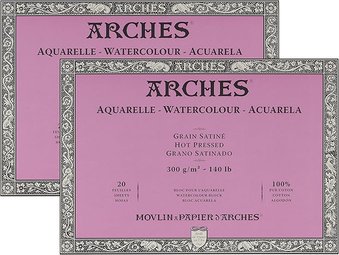 Arches Watercolor Paper Block, Hot Press, 7" x 10", 140 Pound - 2 Pack