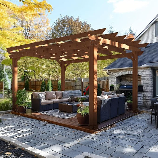 BlueWish 10' x 12' Patio Pergola, Cedar Wood Pergolas with Solid Structure, Pergola Kits, Outdoor Pergolas and Gazebos wit...
