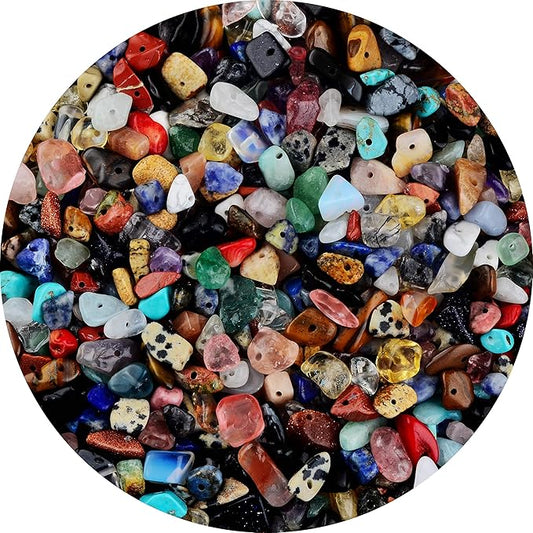 Natural Chip Stone Beads Multicolor 5-8mm About 400 Pieces Irregular Gemstones Healing Crystal Loose Rocks Bead Hole Drill...