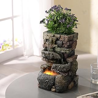Tolevoit Indoor Small Tabletop Fountains Waterfalls Stone Rockery Fountain Home Decorations with LED Lights Relaxtion Soot...