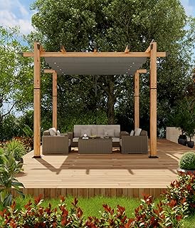 GAOMON Retractable Pergola 10' x 10' Aluminum Outdoor Pergola with Retractable Canopy Faux Wood Metal Pergolas for Patios,...