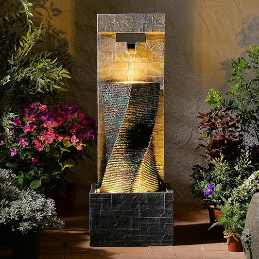 KAISOKU 39.8" H Large Modern Indoor Water Fountains Floor Standing Waterfall Fountain for Indoor or Outdoor with LED Light...
